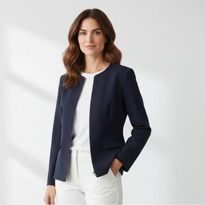 John Meyer Navy jacket long sleeve zipper with snap front 10. Exc condition